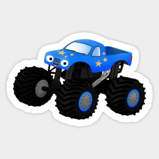 Cute blue monster truck cartoon illustration Sticker